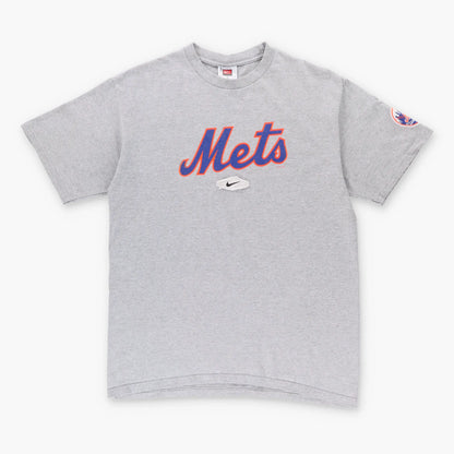 Vintage NIKE X METS Centre Swoosh Logo Grey Baseball T-Shirt (M)