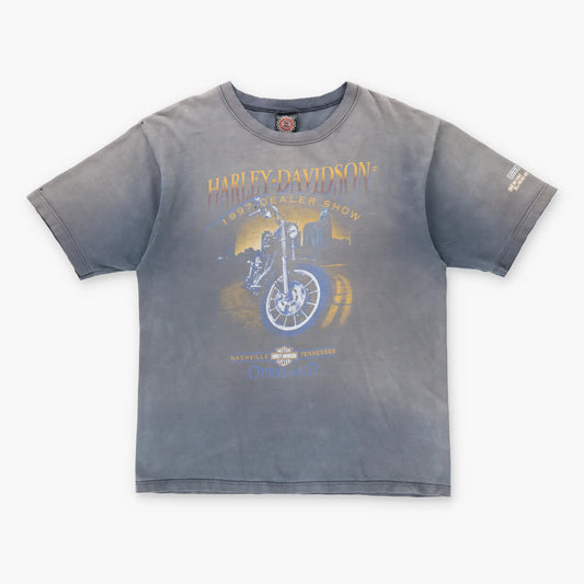 Vintage HARLEY DAVIDSON 1997 'Dealer's Show' Distressed Faded USA Made Motorcycle T-Shirt (L-XL)