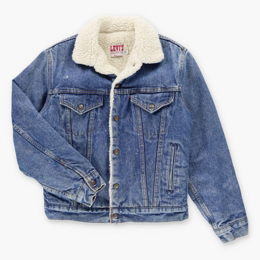Vintage LEVI'S Sherpa Lined Blue Denim Snap Button Trucker Jacket USA Made (XS)