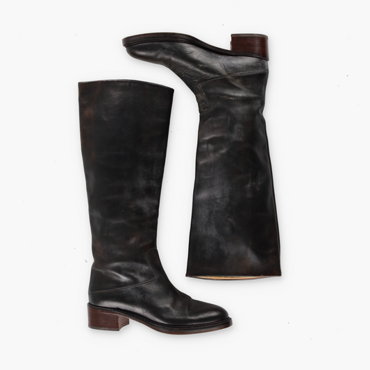 JOAN & DAVID Black Leather Pull-On Tall Boots (6.5)