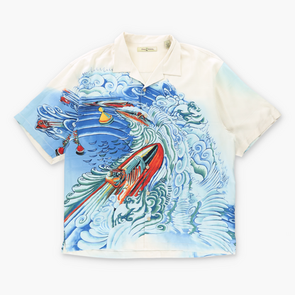 TOMMY BAHAMA Island Racer Hawaiian All Over Print Aloha Silk Shirt (XL)
