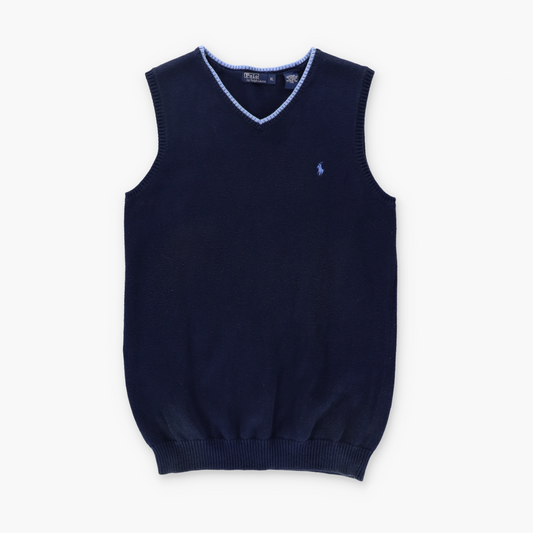 RALPH LAUREN Two Tone Navy Blue Knit Vest Made in Japan (XS)