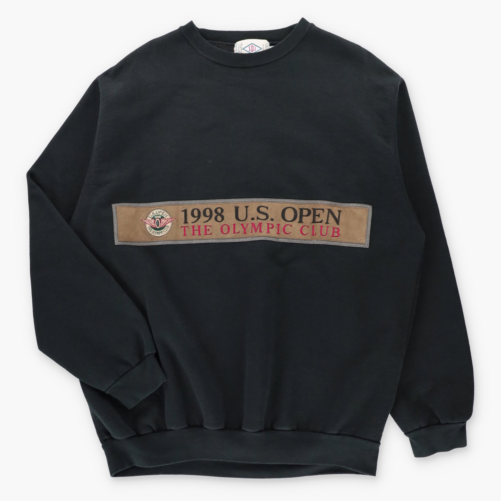Vintage 1998 U.S. Open The Olympic Club Faux Suede Embroidered Patch Black Golf Sweatshirt Canadian Made (XL) ***COCO Vintage Sole Melbourne