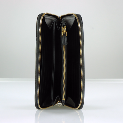 PRADA Black Saffiano Leather Zip Around Wallet