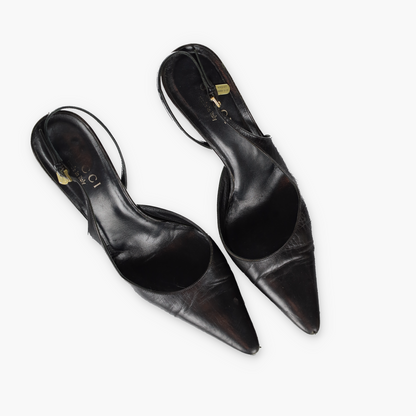 GUCCI Cruise 21 Black Leather Slingback Kitten Heels (8)