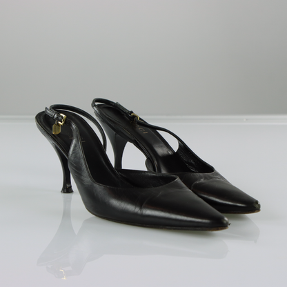 GUCCI Cruise 21 Black Leather Slingback Kitten Heels (8)
