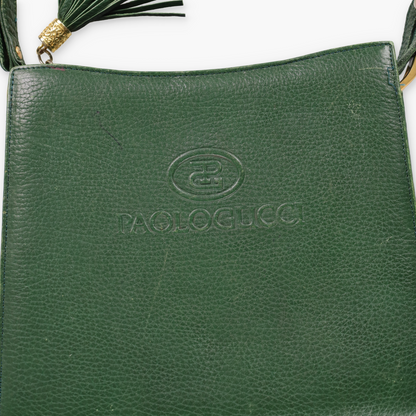 PAOLO GUCCI Green Leather Tassel Crossbody Bag