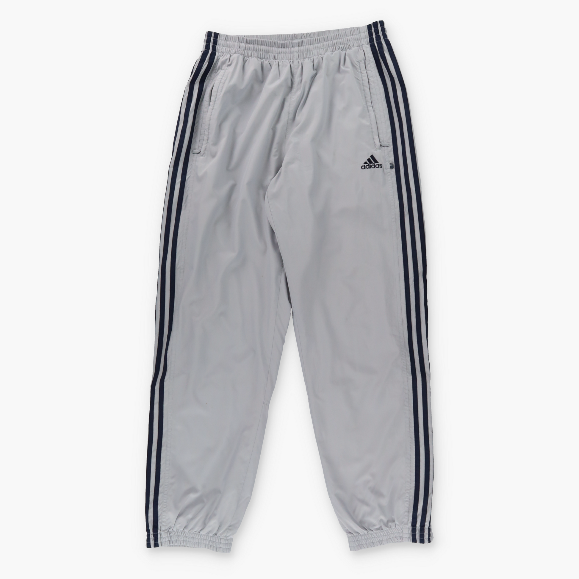Vintage ADIDAS Embroidered 3-Stripe Grey & Navy Track Pants (M) *Aubs Vintage Sole Melbourne