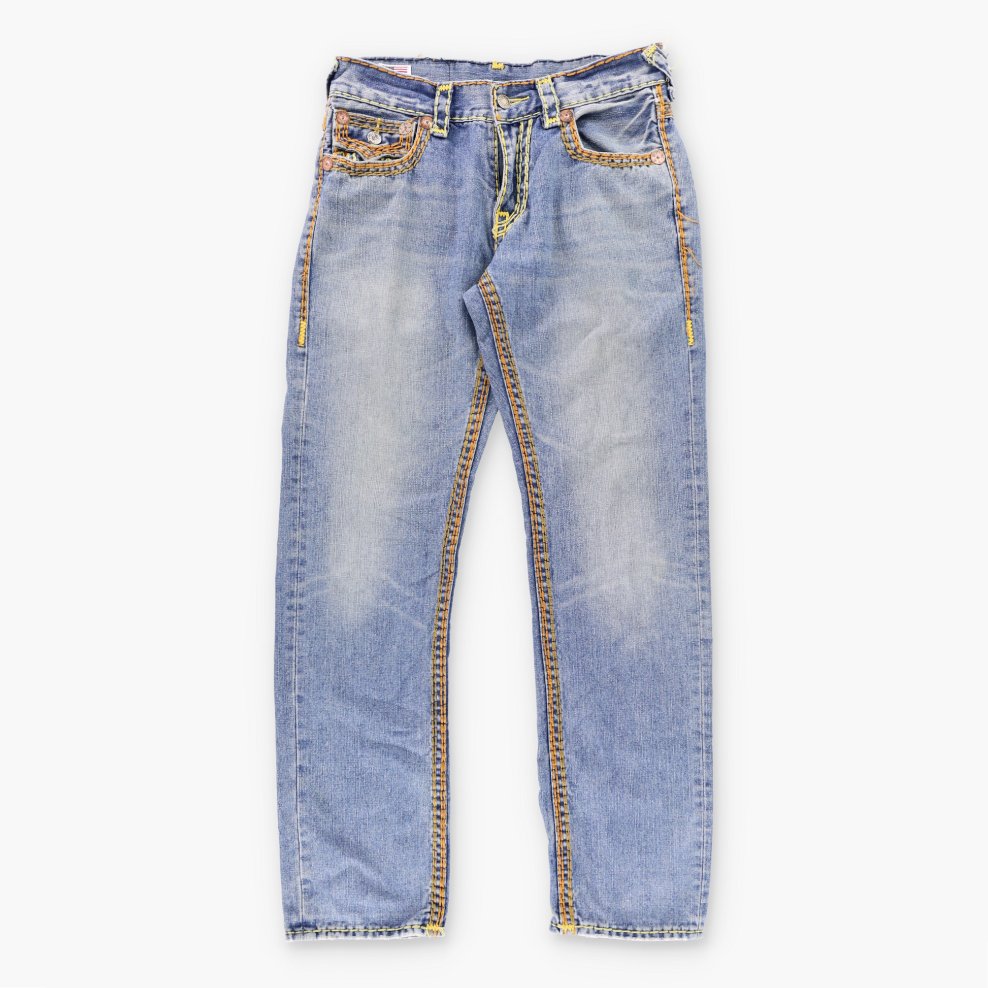 Vintage TRUE RELIGION 'Billy Super T' USA Made Thick Stitch Blue Jeans (32x33) ***COCO Vintage Sole Melbourne