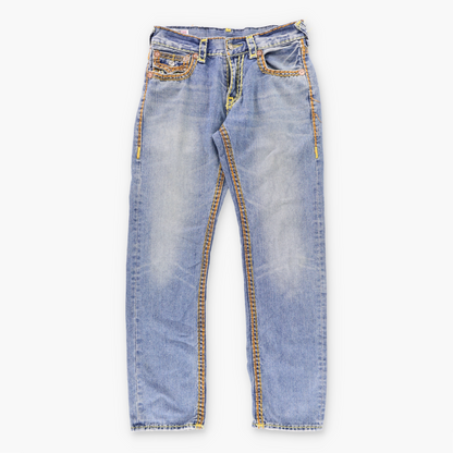 Vintage TRUE RELIGION 'Billy Super T' USA Made Thick Stitch Blue Jeans (32x33) ***COCO Vintage Sole Melbourne