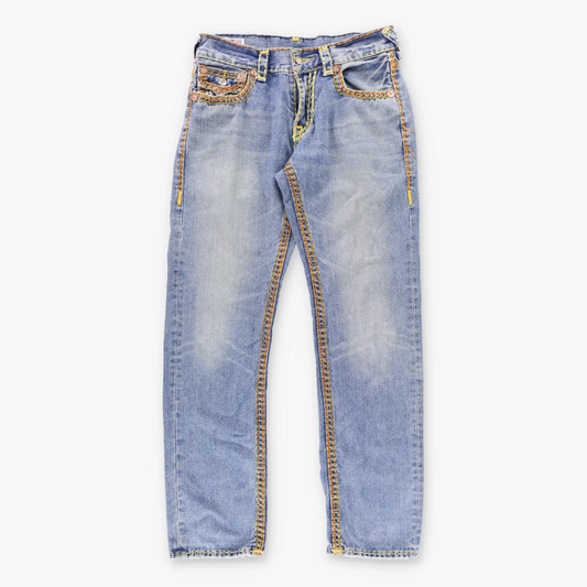 Vintage TRUE RELIGION 'Billy Super T' USA Made Thick Stitch Blue Jeans (32x33) ***COCO Vintage Sole Melbourne