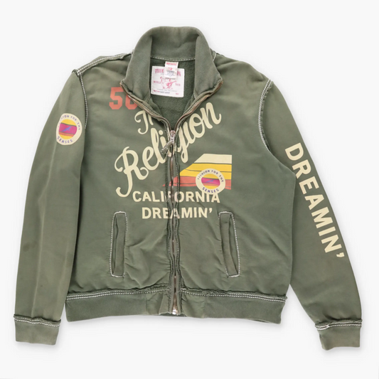 Vintage TRUE RELIGION "California Dreamin'" Y2K Khaki Full Zip Sweatshirt (XXL) ***COCO Vintage Sole Melbourne