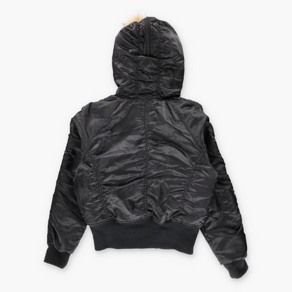Vintage SOUTHPOLE Embroidered Gold Logo Black Y2K Faux Fur Hoodie Puffer Jacket (Women's S) ***COCO Vintage Sole Melbourne