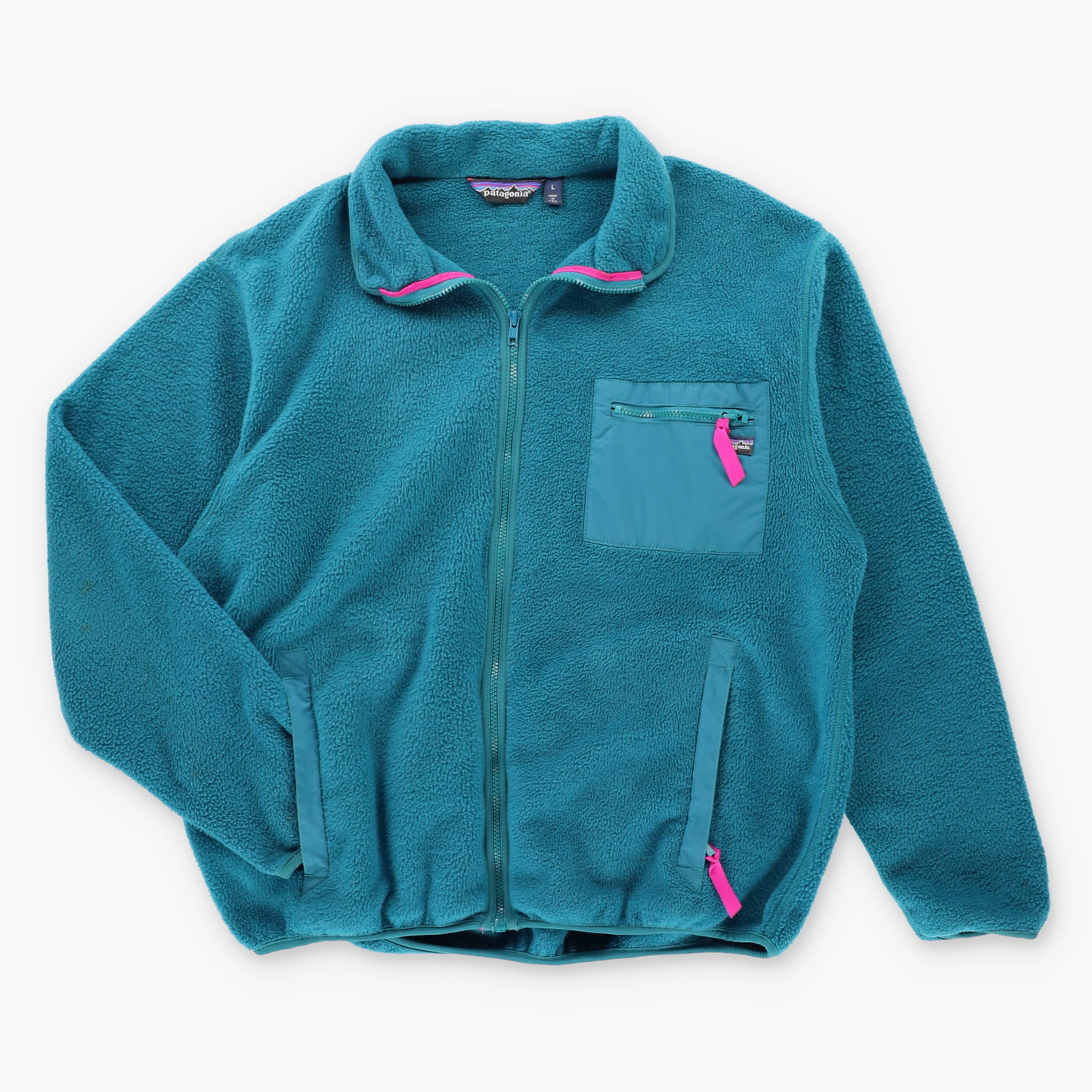 PATAGONIA Teal & Pink USA Made Full Zip Fleece Jacket (L) ***COCO Vintage Sole Melbourne
