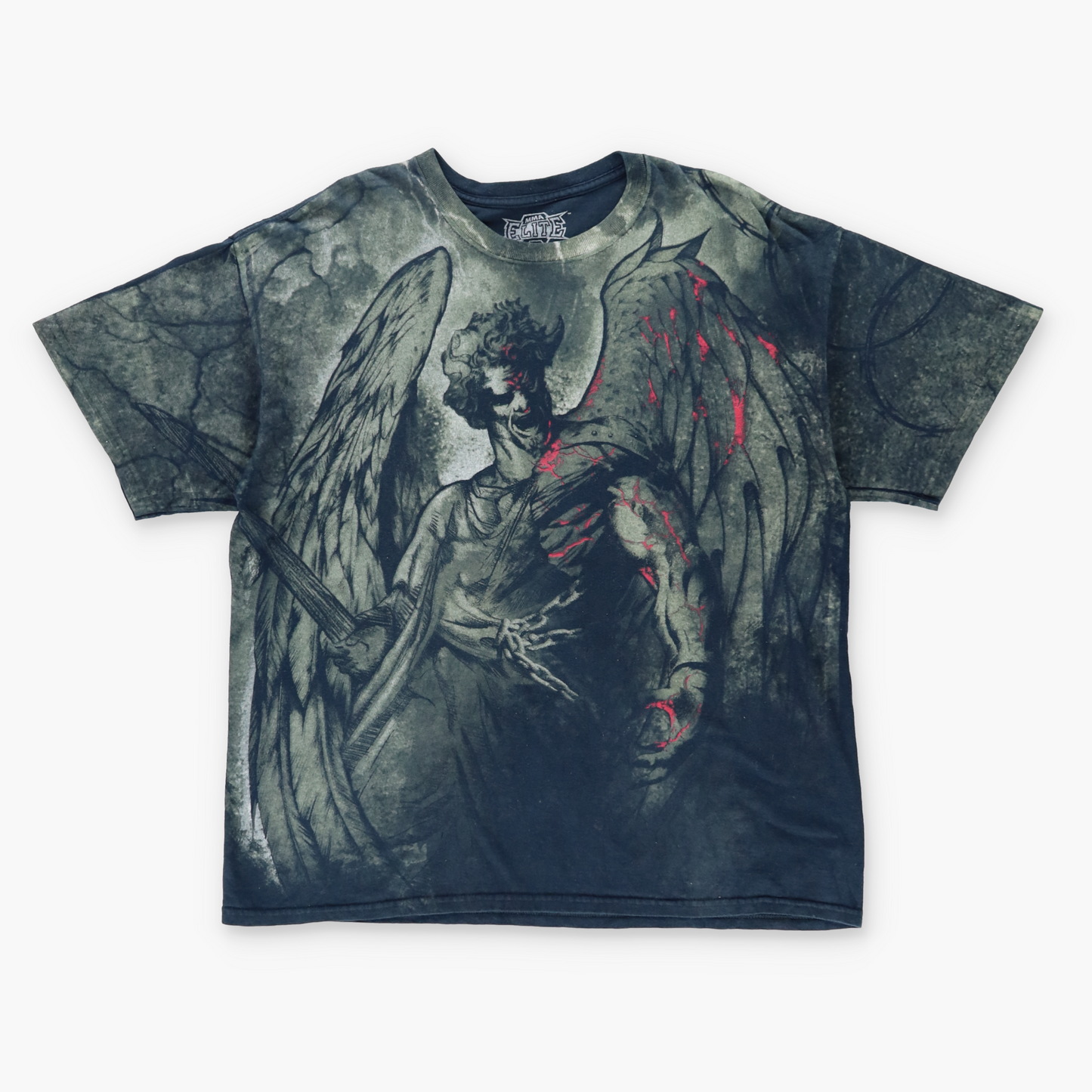 ELITE MMA Y2K Angel Sword Grunge All Over Front Print T Shirt (XL)