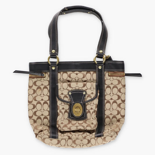 Vintage COACH G0826 Turnlock Black & Brown Harness Zip Hand Bag