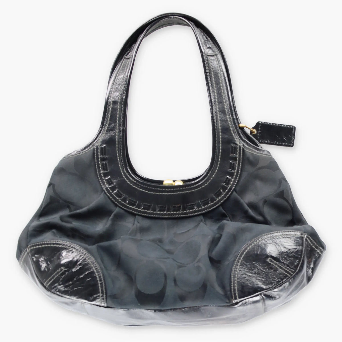 Vintage COACH K0826 Black & Gold Clutch Pleated Shoulder Hobo bag