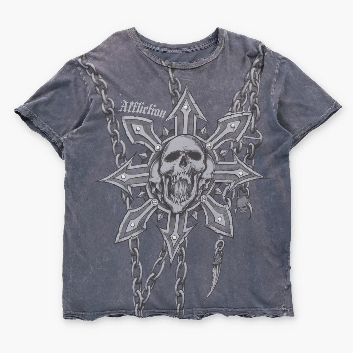 Vintage 2000s AFFLICTION Skull & Chains USA Made Studded Y2K Tee (M-L)