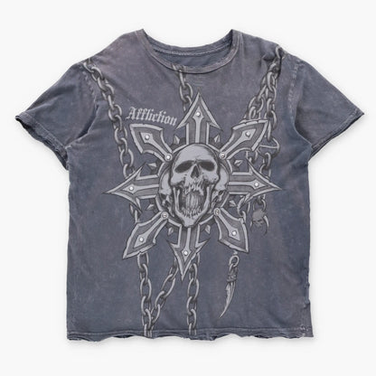 Vintage 2000s AFFLICTION Skull & Chains USA Made Studded Y2K Tee (M-L)