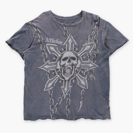 Vintage 2000s AFFLICTION Skull & Chains USA Made Studded Y2K Tee (M-L)