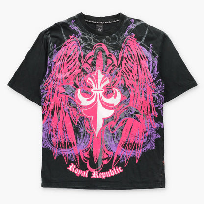Vintage ROYAL REPUBLIC Black & Pink Studded Fleur-De-Lis Y2K Tee (XL TALL)