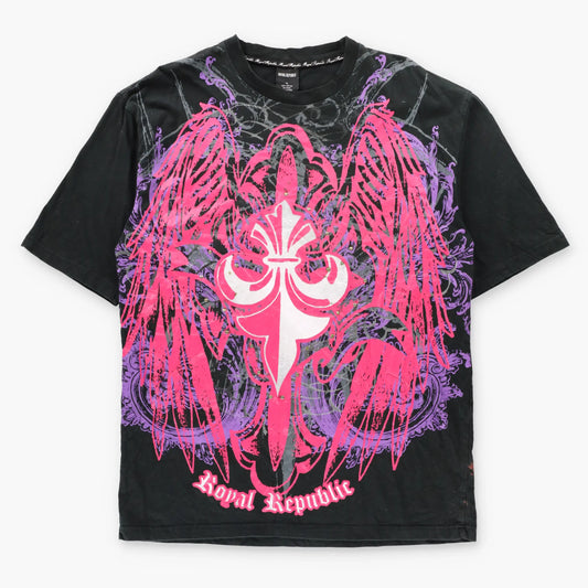 Vintage ROYAL REPUBLIC Black & Pink Studded Fleur-De-Lis Y2K Tee (XL TALL)