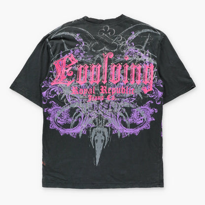Vintage ROYAL REPUBLIC Black & Pink Studded Fleur-De-Lis Y2K Tee (XL TALL)
