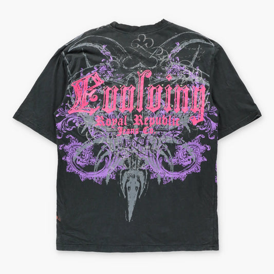 Vintage ROYAL REPUBLIC Black & Pink Studded Fleur-De-Lis Y2K Tee (XL TALL)