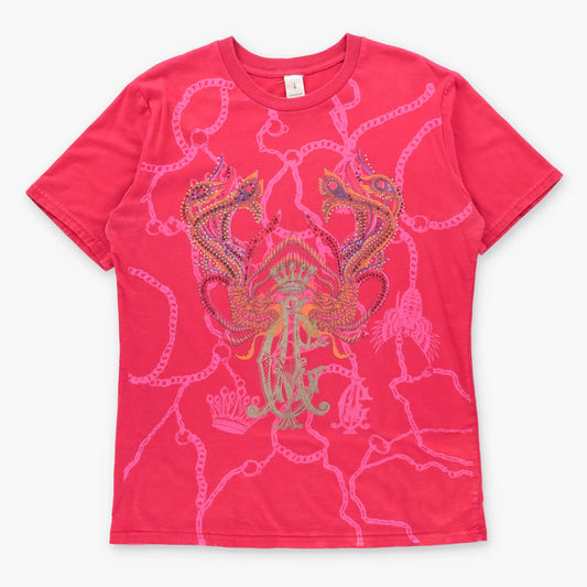 Vintage 2000s CHRISTIAN AUDIGIER Red & Pink Embellished USA Made Y2K Tee (XL)