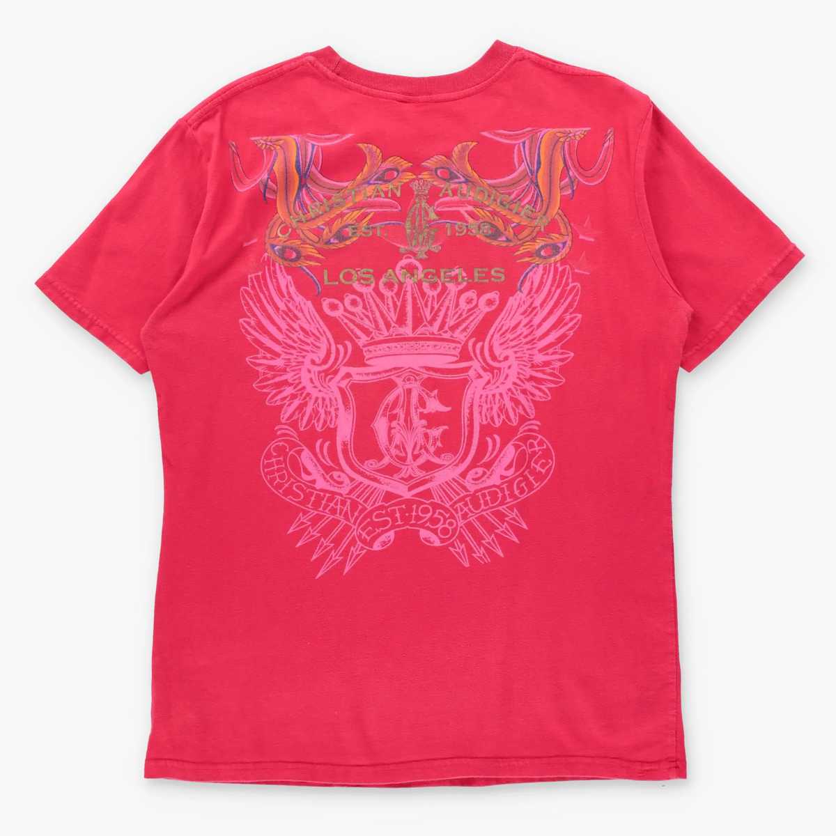 Vintage 2000s CHRISTIAN AUDIGIER Red & Pink Embellished USA Made Y2K Tee (XL)