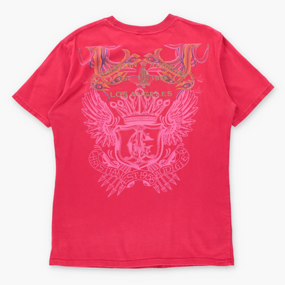 Vintage 2000s CHRISTIAN AUDIGIER Red & Pink Embellished USA Made Y2K Tee (XL)