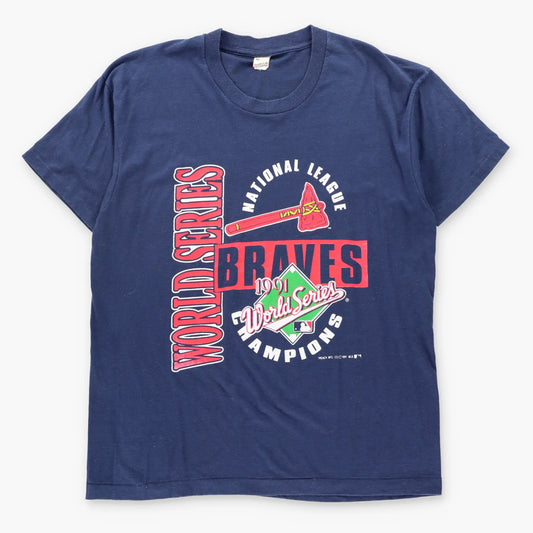 Vintage 1991 MLB Atlanta Braves World Series Navy Blue Single Stitch USA Made Tee (L)