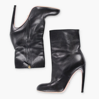 Vintage GUCCI Italian Made Black Leather Ankle Boot Stiletto Heels (38)