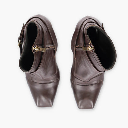 Vintage VERSACE Brown Leather Italian Made Buckle Strap Ankle Boot Heels (37.5)