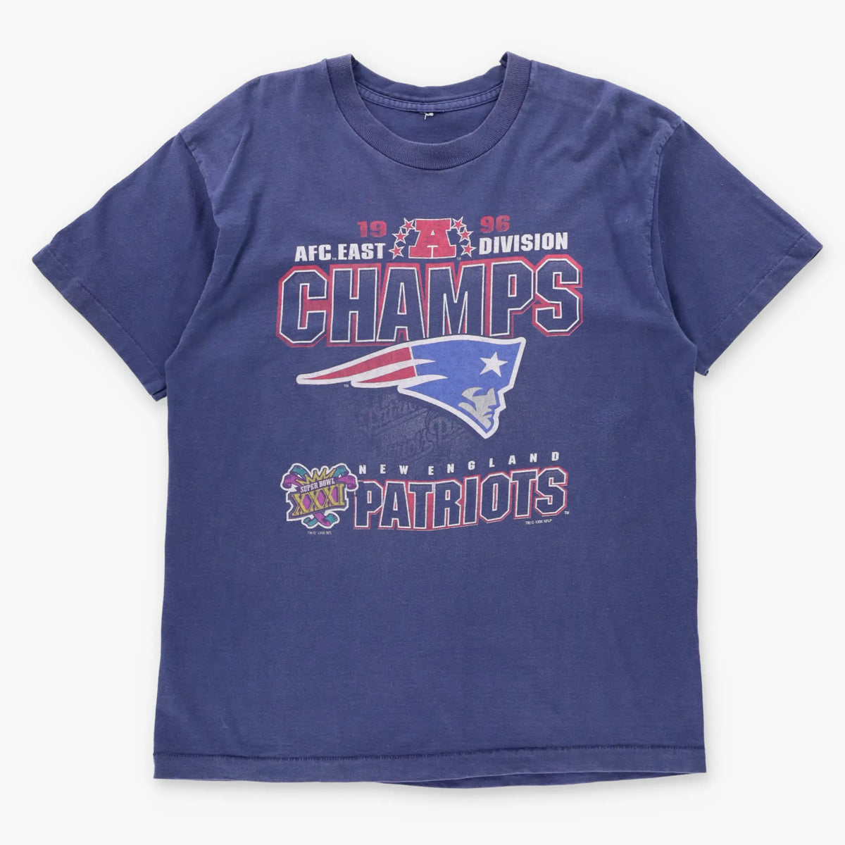 Vintage 1996 NFL New England Patriots Single Stitch Navy Blue Super Bowl Tee (L)