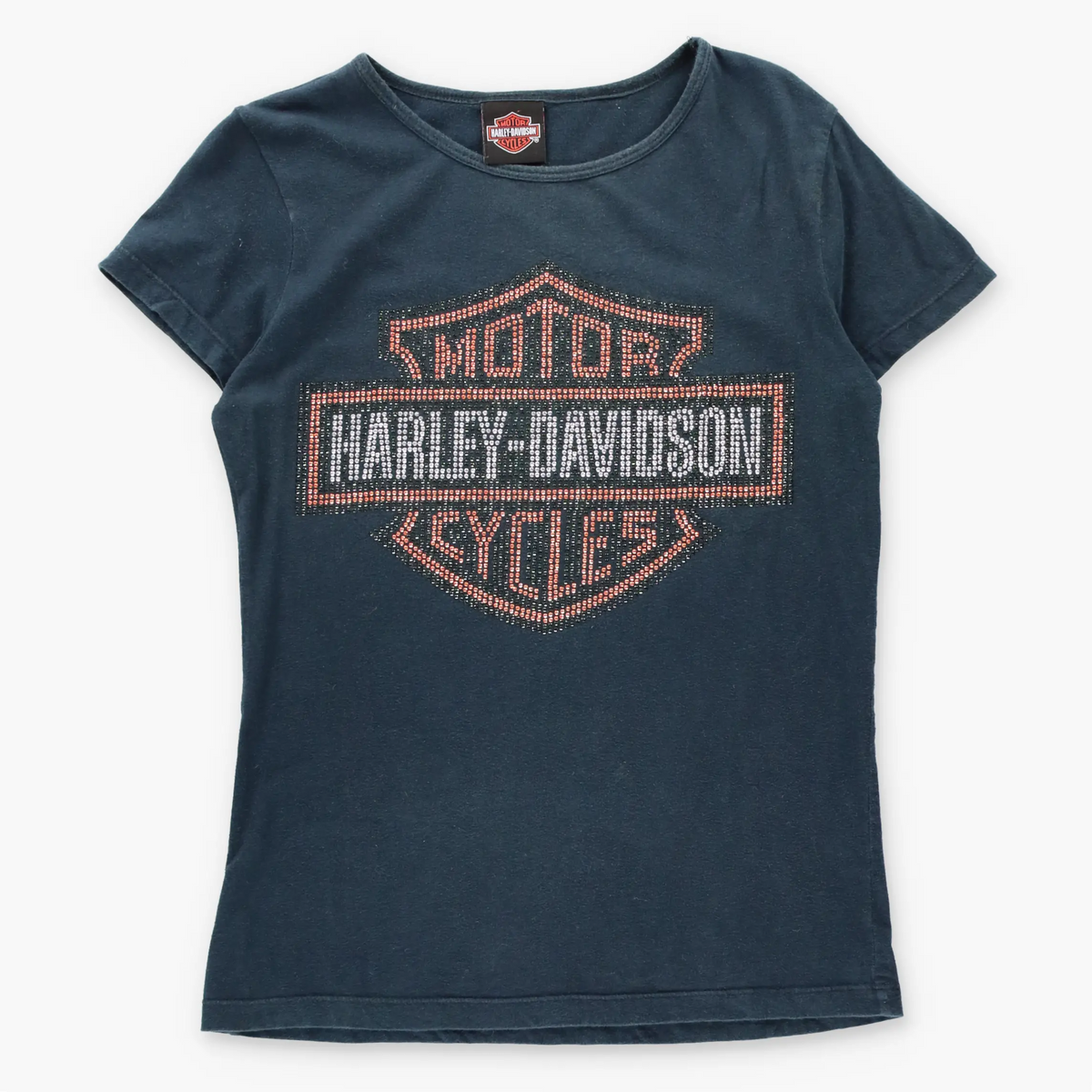 Vintage HARLEY DAVIDSON Rhinestone Embellished Logo O'Fallon Illinois Black Y2K Tee (Women's M)