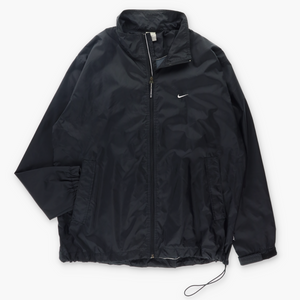 NIKE Swoosh Logo Black Windbreaker Jacket (XL)