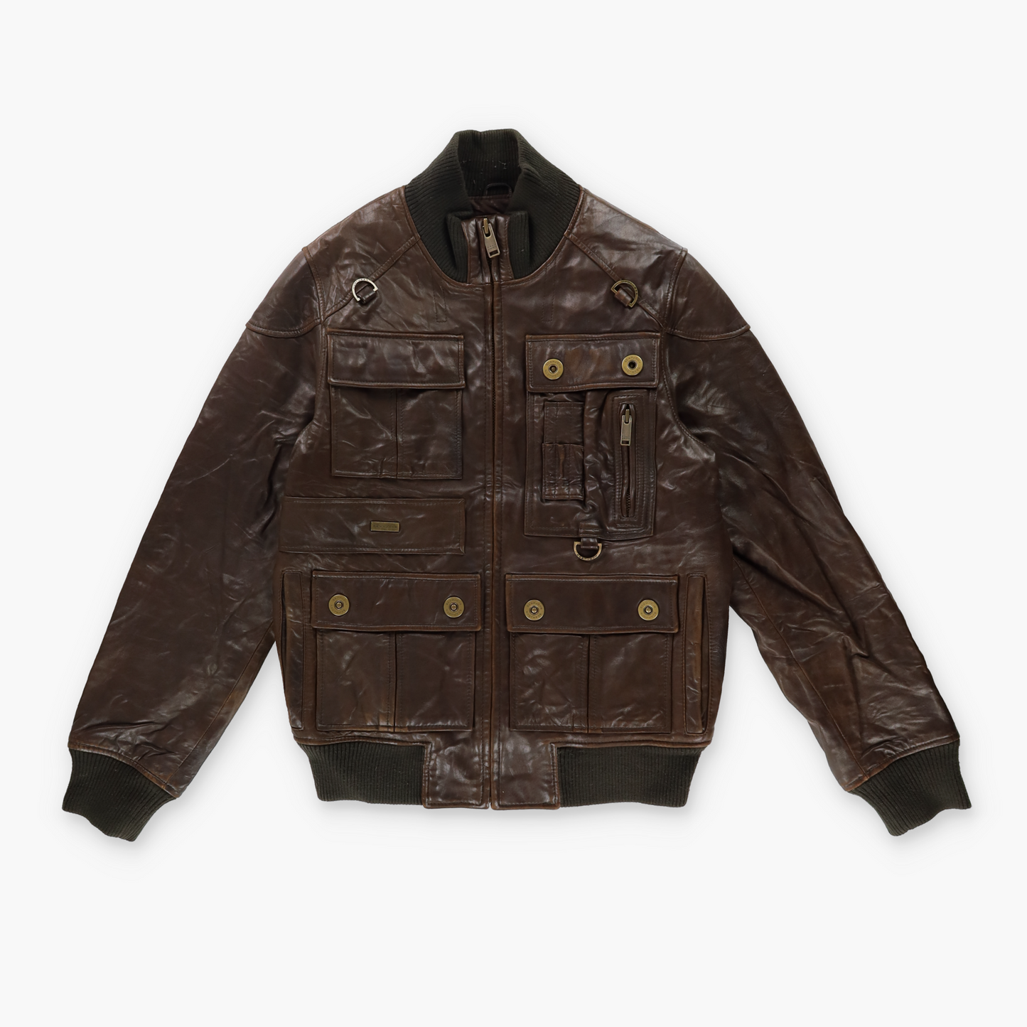 SEAN JOHN Brown Detailed Genuine Leather Zip-Up Jacket (M-L)