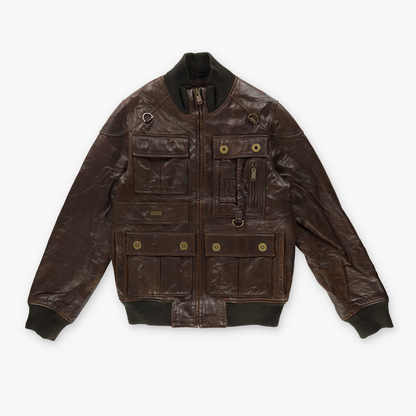 SEAN JOHN Brown Detailed Genuine Leather Zip-Up Jacket (M-L)