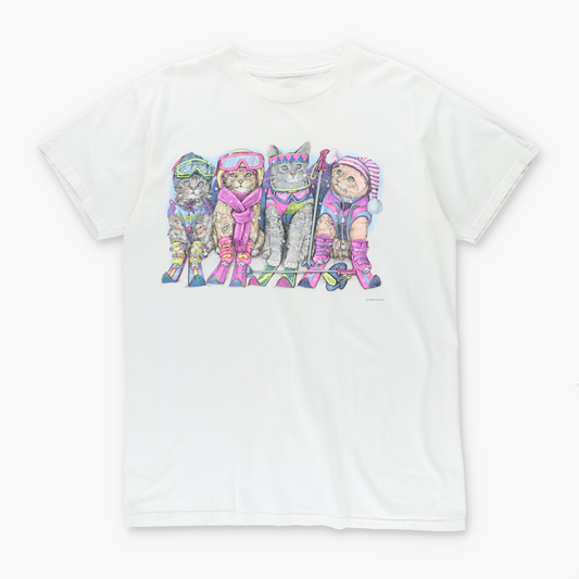 Cats 90s Skii Snow Sports 'Heads & Tails' Double Sided T-Shirt (XL)