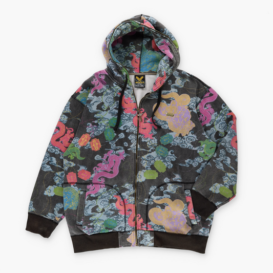 AVERIX 'Lucky Dragon' Y2K Full Zip Hoodie Sweatshirt (XXL)