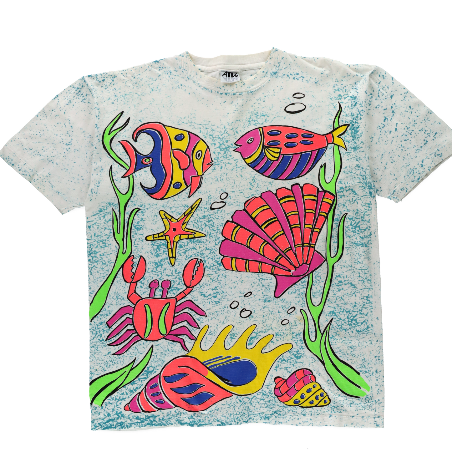 Vintage 'USA Made' All Over Fish Aquarium Print Graphic Single Stitch T-Shirt (L-XL)