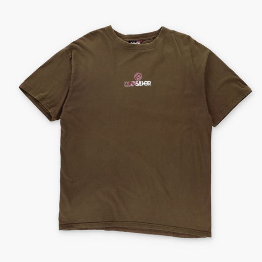QUIKSILVER Vintage Brown Spell-Out Logo Surf T-Shirt (M-L)