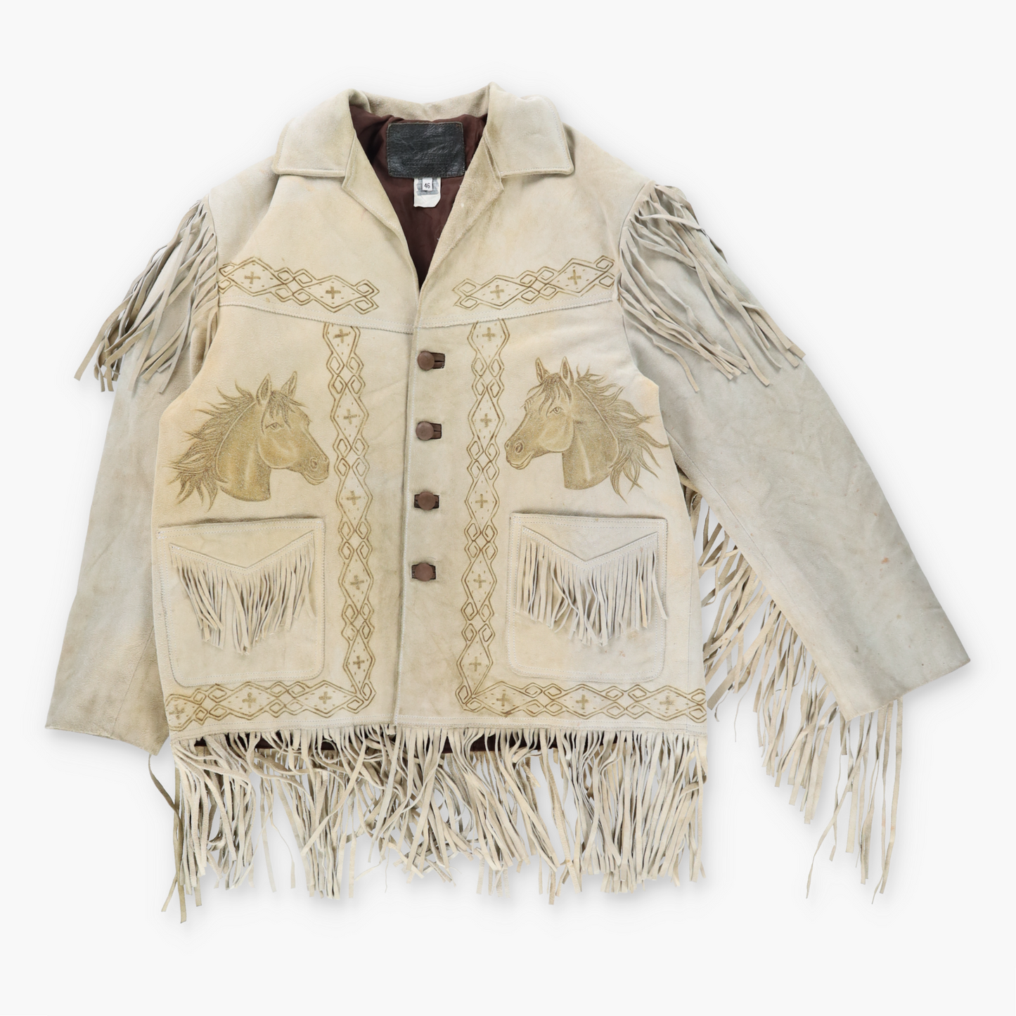 Vintage CREACIONES Hand-Tooled Beige Suede Western Fringe Jacket (XL) Vintage Sole Melbourne