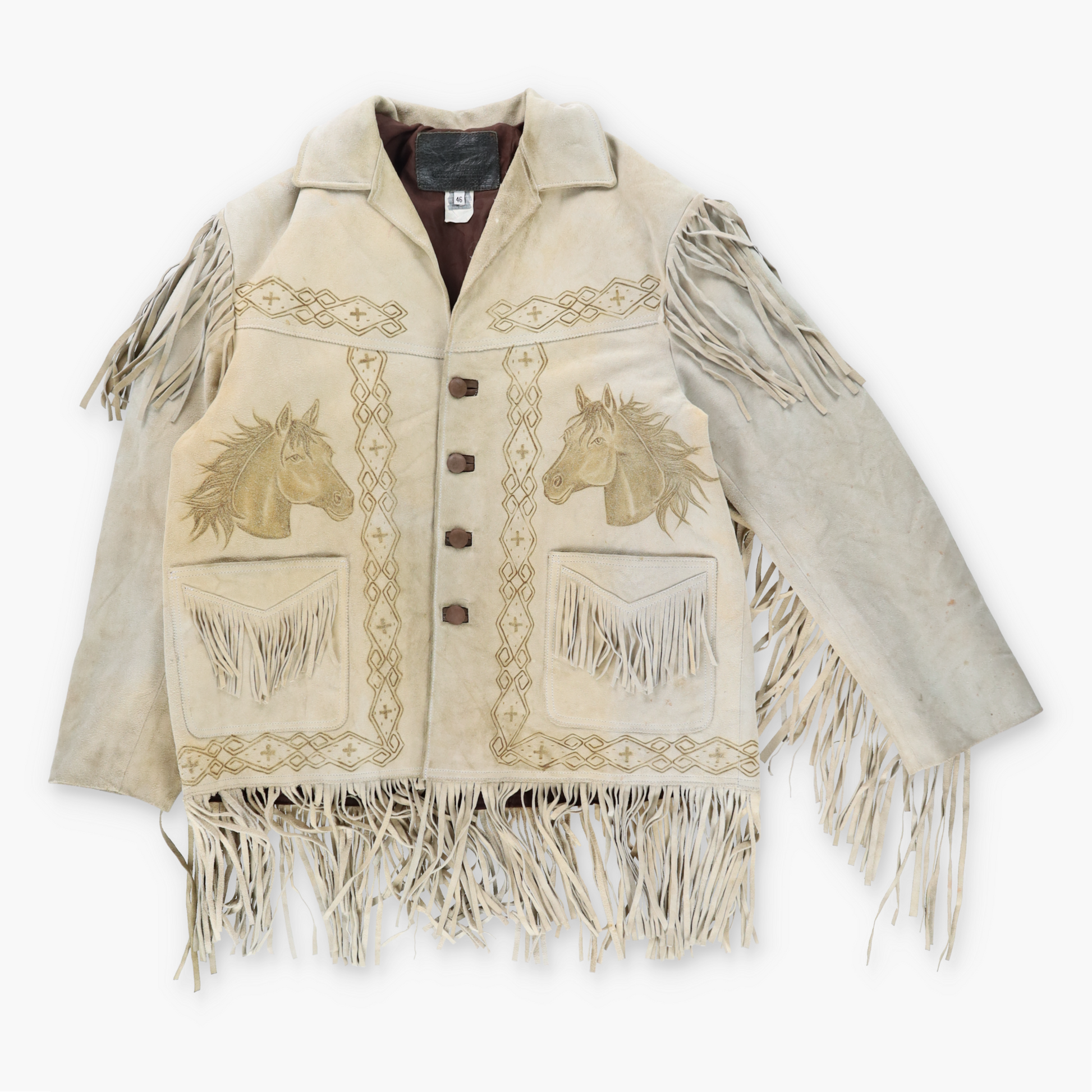 Vintage CREACIONES Hand-Tooled Beige Suede Western Fringe Jacket (XL) Vintage Sole Melbourne