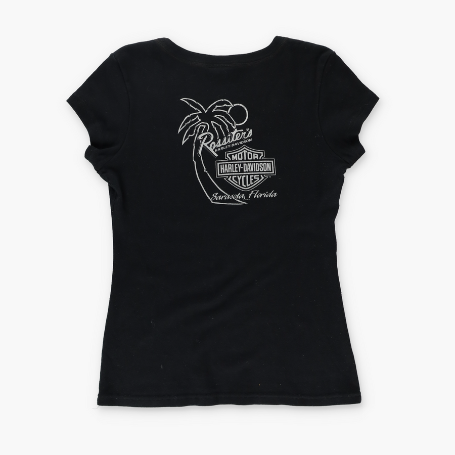 HARLEY DAVIDSON Rhinestone Centre Logo Y2K T-Shirt USA Made (Women's L-XL)