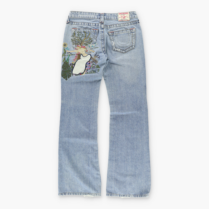 TRUE RELIGION 'Lady Godiva' Embroidered Y2K Jeans USA Made (29)