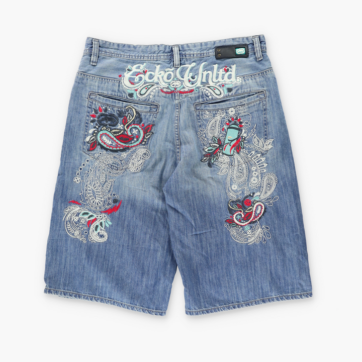 ECKO UNLTD Paisley Embroidered Denim Y2K Jorts Shorts (36)