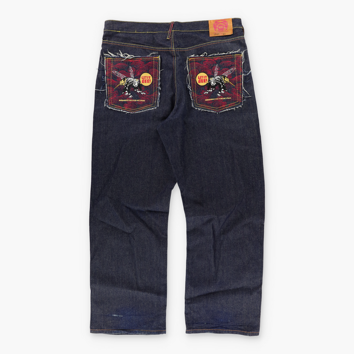 RMC RED MONKEY "Let It Bee!" Embroidered Y2K Jeans (40)