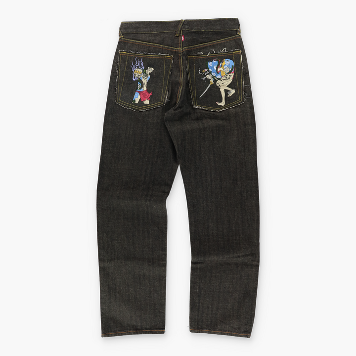 RMC RED MONKEY Double Samurai Embroidered Y2K Jeans (34)